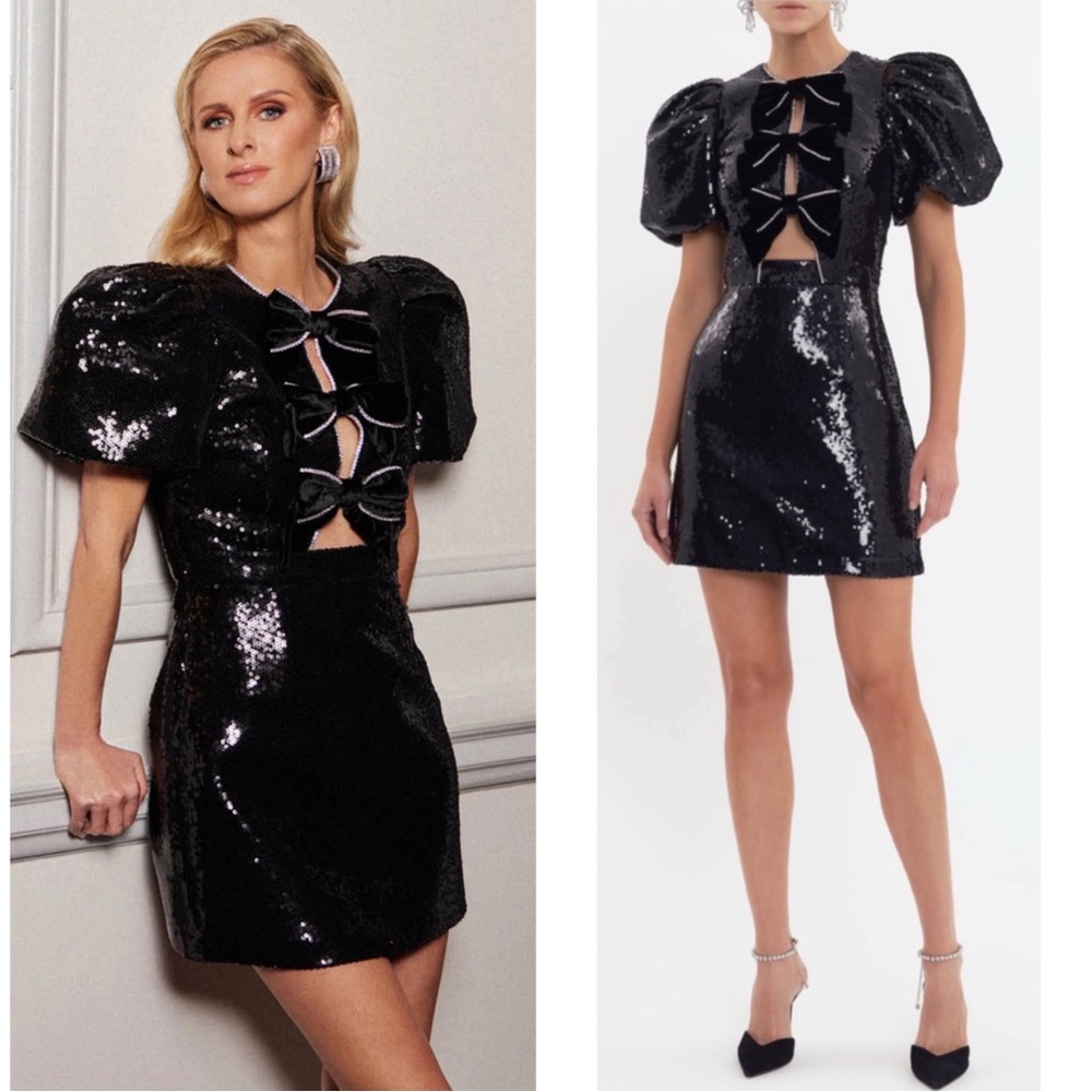 REBECCA VALLANCE X Nicky Hilton Lena Bow Sequin Embellished Mini Dress Size XS